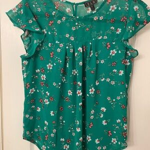 Green Ruffled Flutter Sleeve Blouse